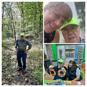 Nancy and her father, Lyle, wearing his yellow cap.